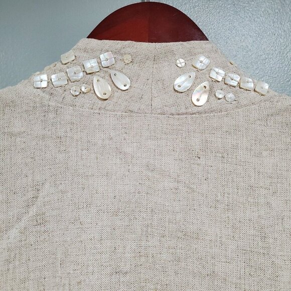 Soft Surroundings Linen Duster Long Cardigan Coat Shell Button Embellish Sz M - Picture 15 of 16